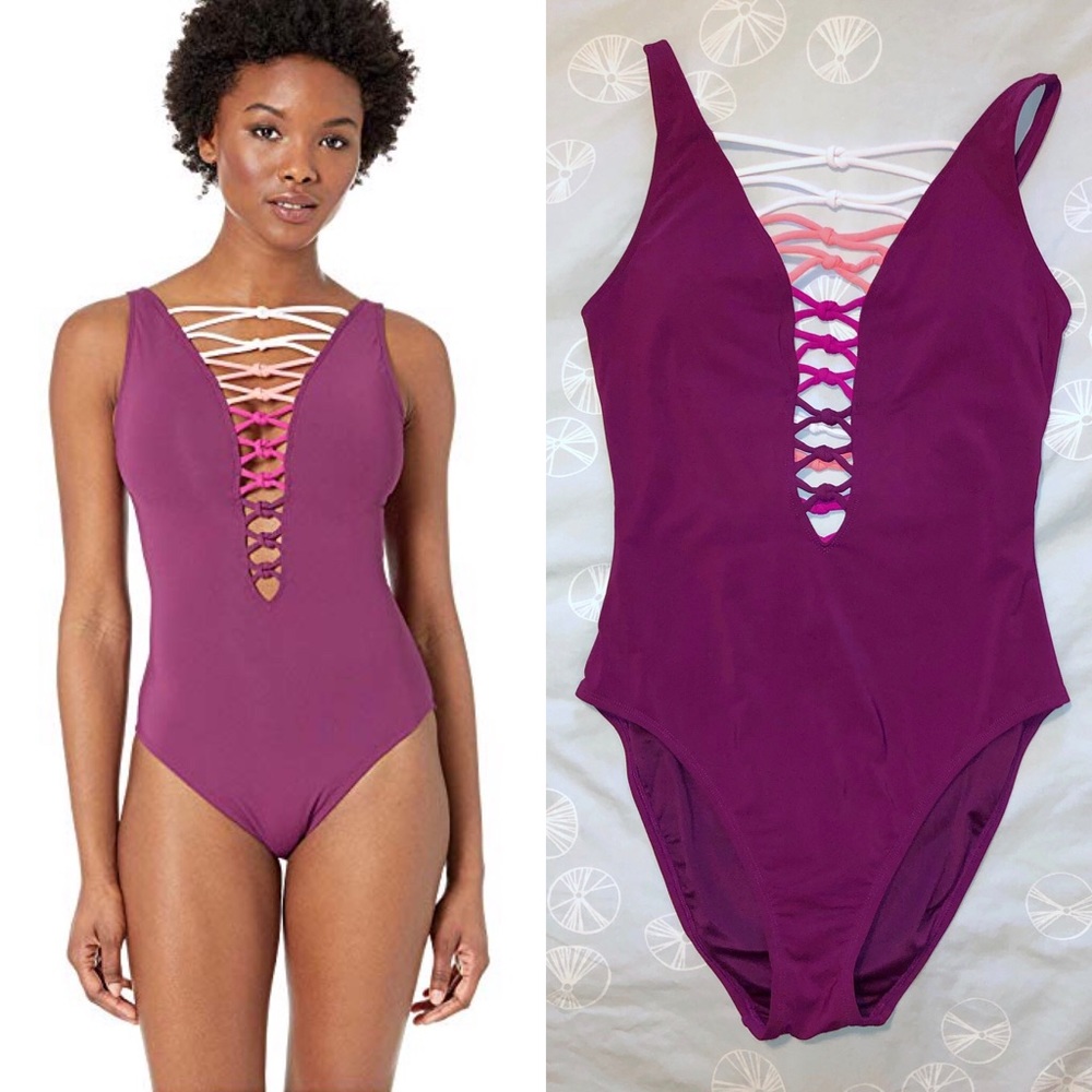 Bleu Rod Beattie purple lace swimsuit